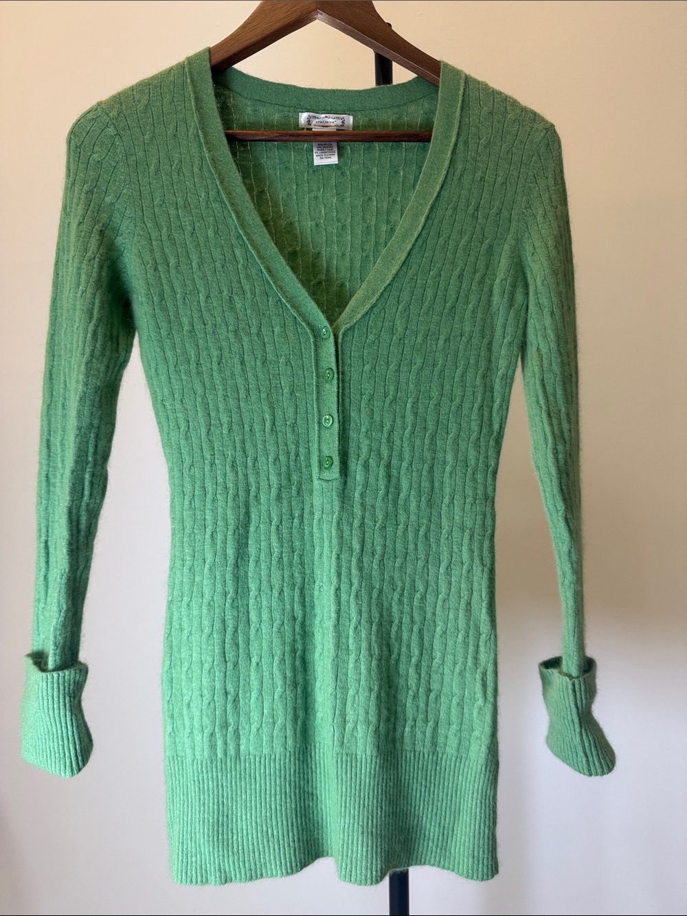Aphorism Green Angora Lambswool Blend Cable Knit Henley Sweater | Size L